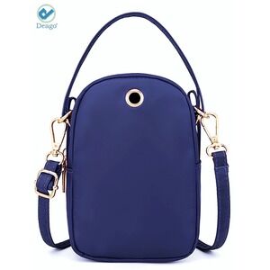 Deago Cell Phone Purse Women Navy Blue Excellent Nylon Triple Zip Crossbody